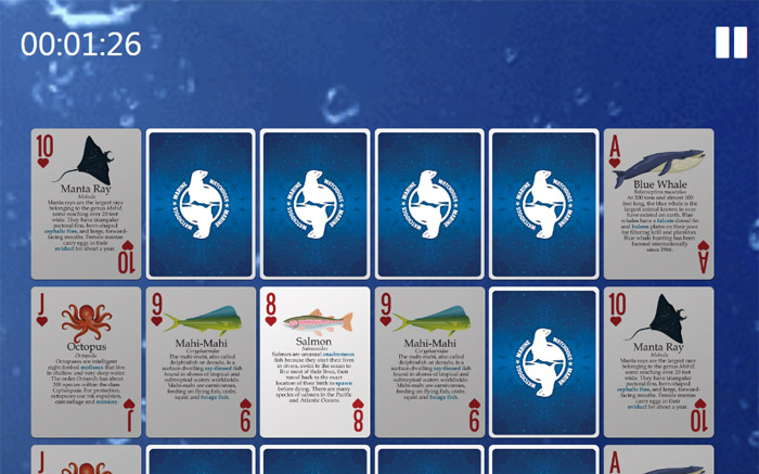 Concentration card matching game